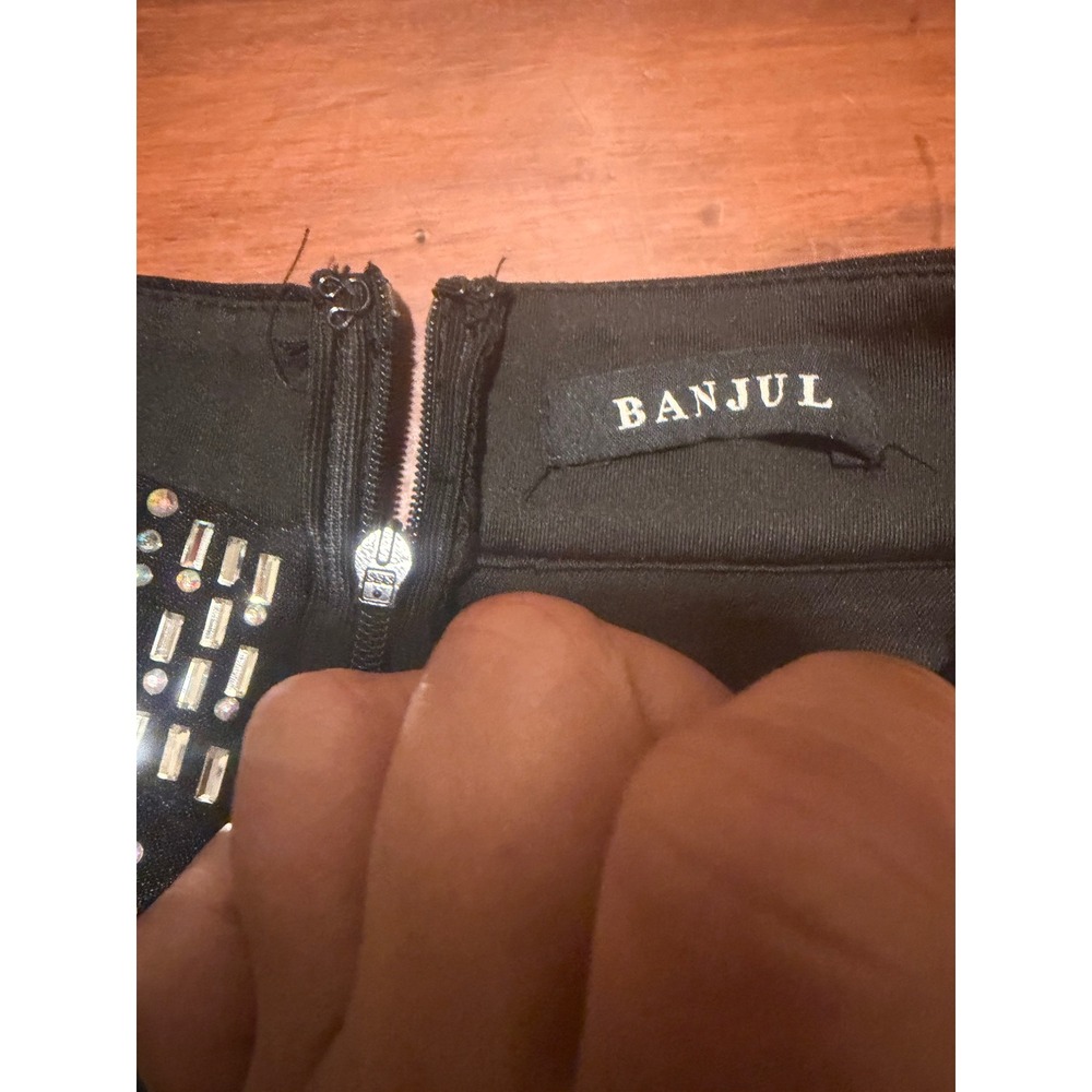 Banjul Black Rhinestone Studded Mesh Mini Dress High Neck Bodycon Sleeveless - Picture 7 of 11